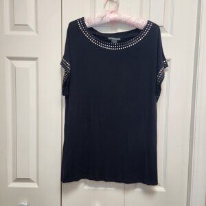 [L] Design History Women's Black Top Size Large or XL Cap Sleeves